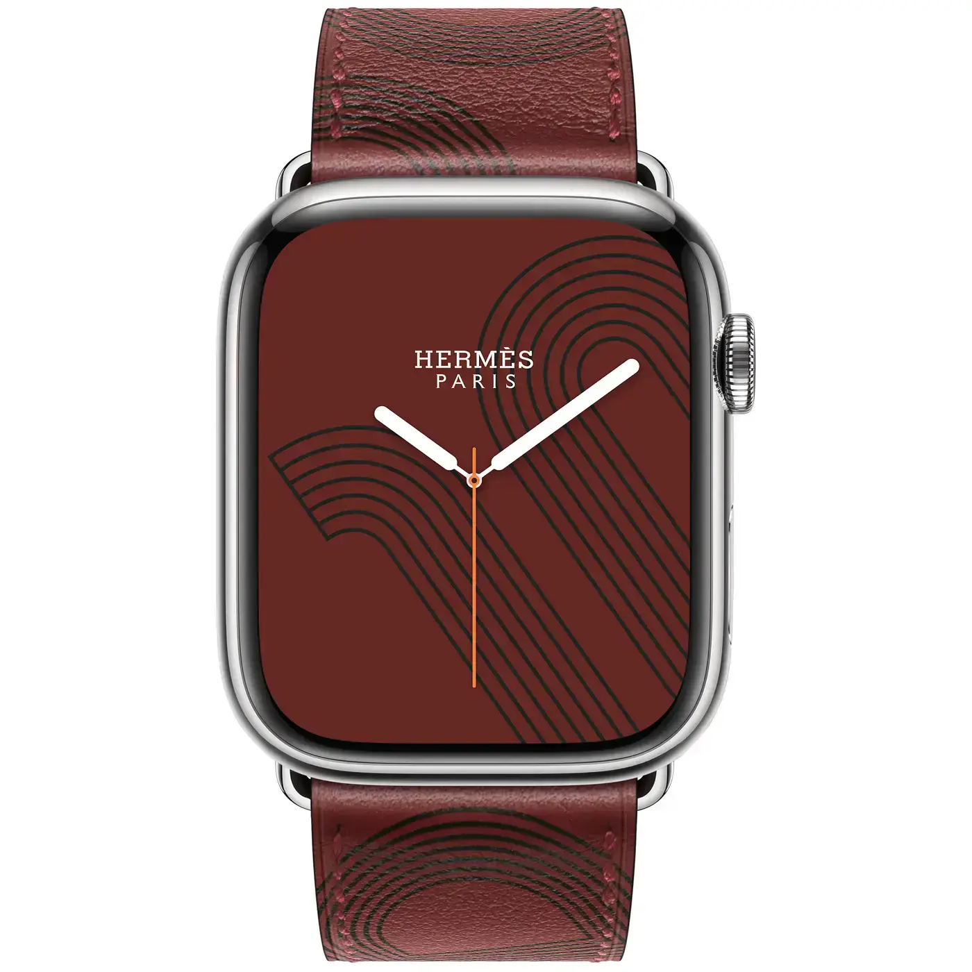 Apple Watch Hermès Series 7 GPS + Cellular 41mm Silver Stainless Steel Case (MKLK3) with Rouge H/Noir Swift Leather (MKFU3)